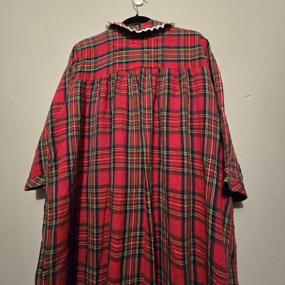Vintage 70s 80s Carole Plaid Flannel Nightgown Women 1X Red USA Pearl Snap Lace - Picture 12 of 12